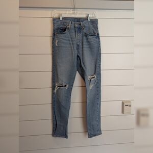 Levi's 501 Skinny Jeans Medium Wash Distressed Button Fly 27 x 30 in